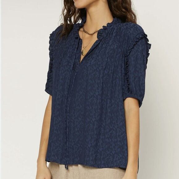 Anthropologie Current Air Women’s Jacquard Pintuck Split Neck Blouse Top - Picture 1 of 15